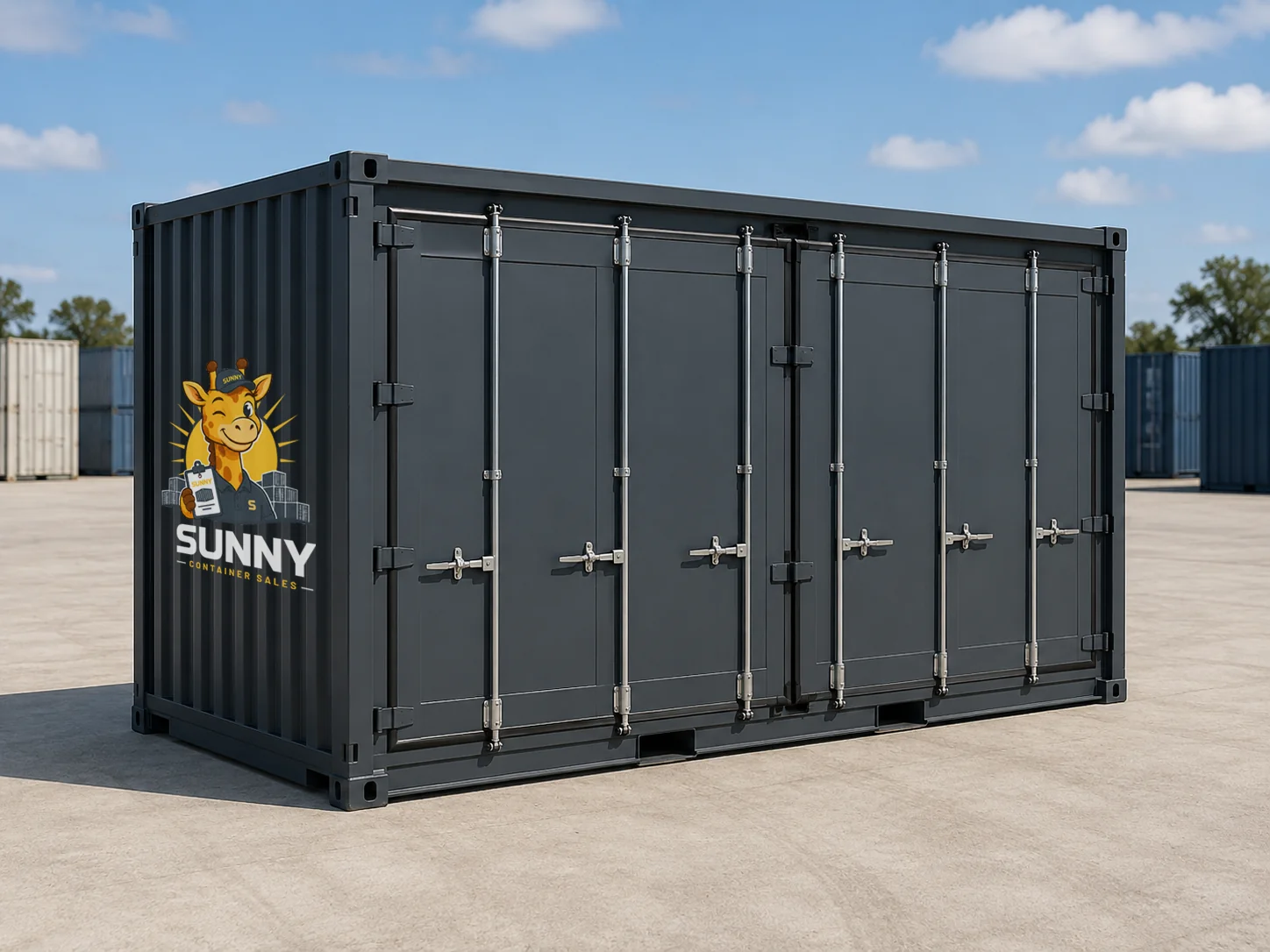 Charcoal Sunny Container Sales 20ft side-opening shipping container with twin side doors, South East Queensland