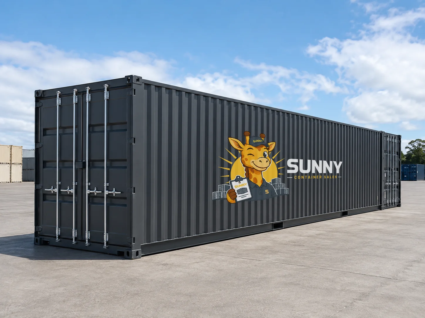 Charcoal Sunny Container Sales 40ft dual end-opening shipping container at a South East Queensland yard