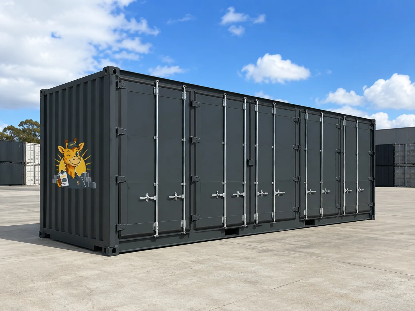 Charcoal Sunny Container Sales 40ft four-door side-opening shipping container at a South East Queensland yard
